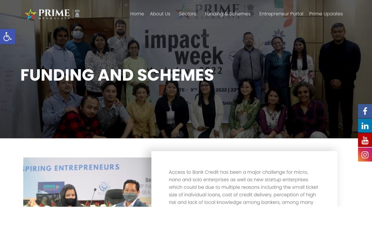 PRIME Meghalaya — Funding schemes screenshot